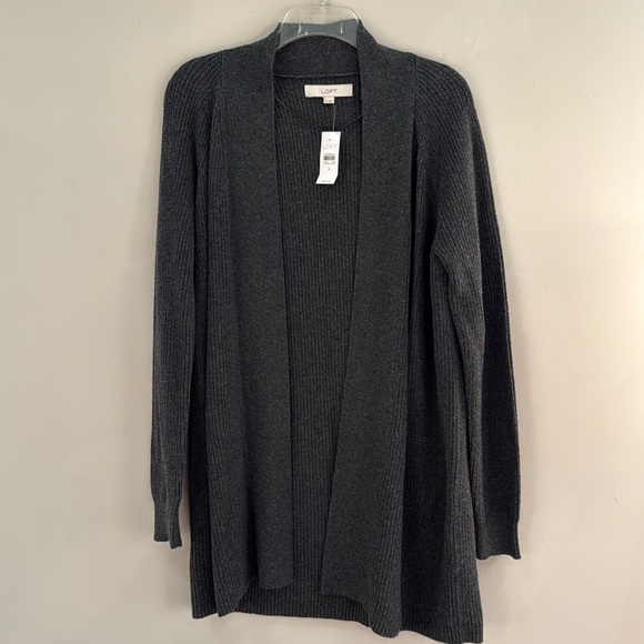 LOFT Sweaters - NWT LOFT Open Front Dk. Charcoal Ribbed Cardigan - Size M